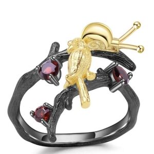 New Garnet Snail and Bird Fashion Ring.